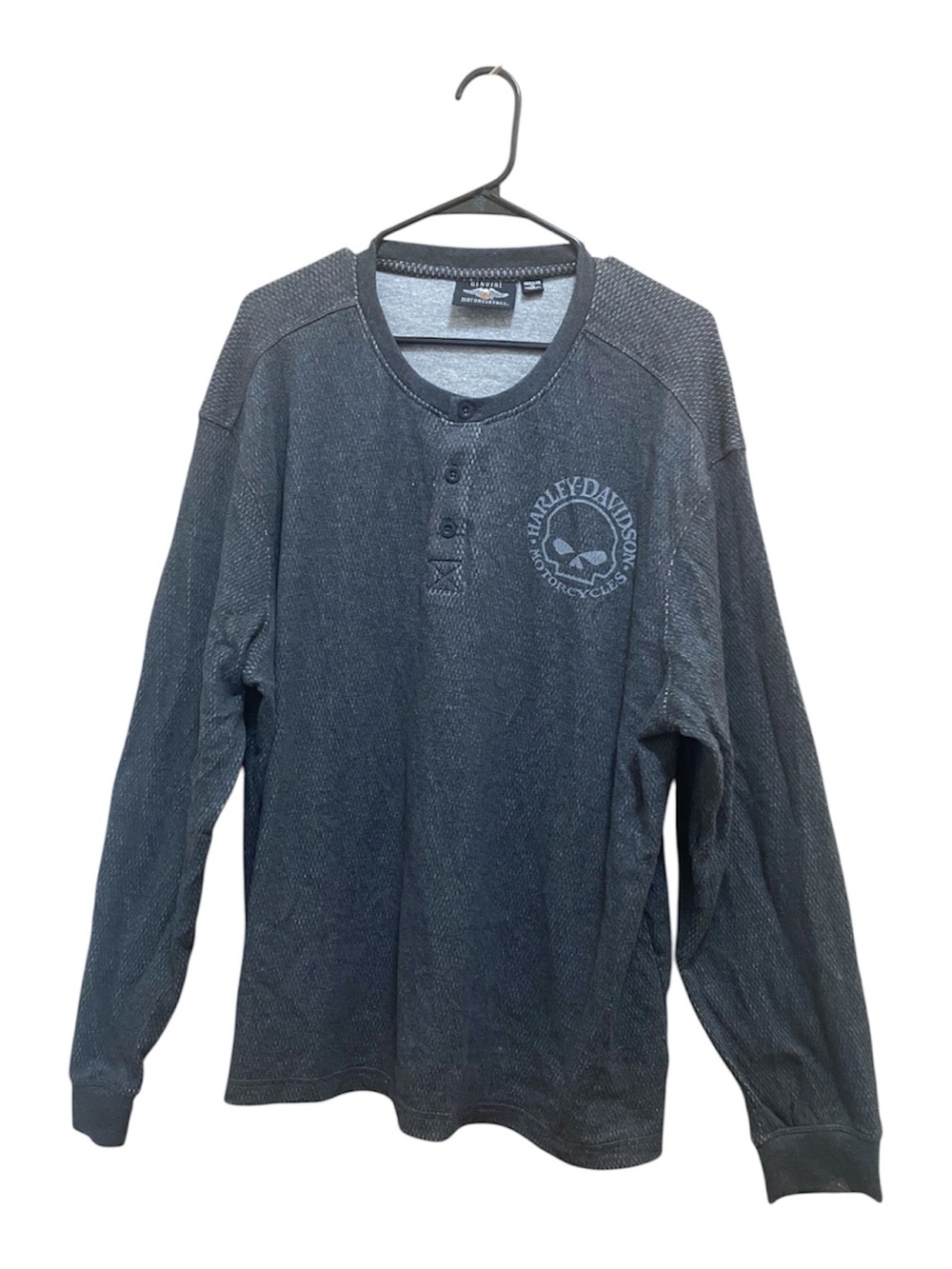 Harley-Davidson Black Long Sleeve Henley with Subtle Skull Logo